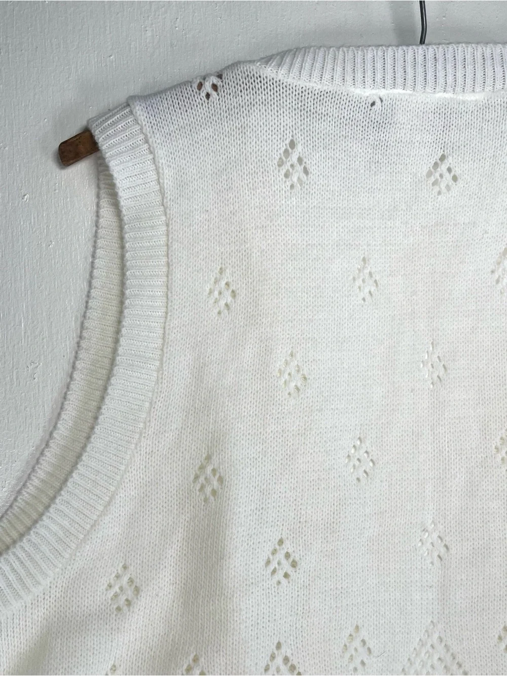 Blair Vintage White Pointelle Knit Open Front Sweater Vest Medium Crochet Boho